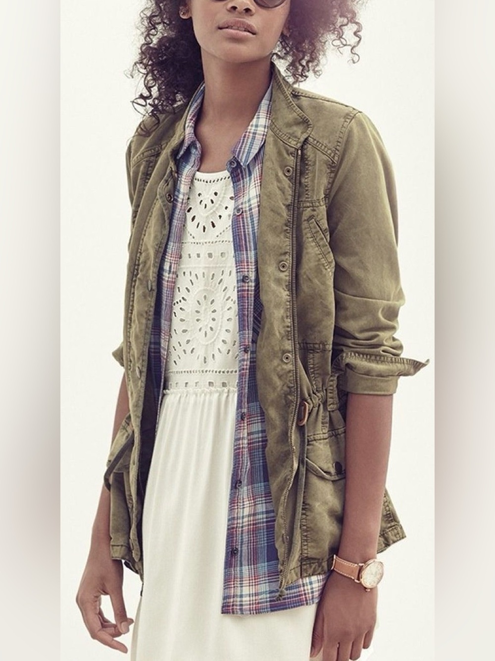 hinge Olive Military Jacket with Drawstring Waist